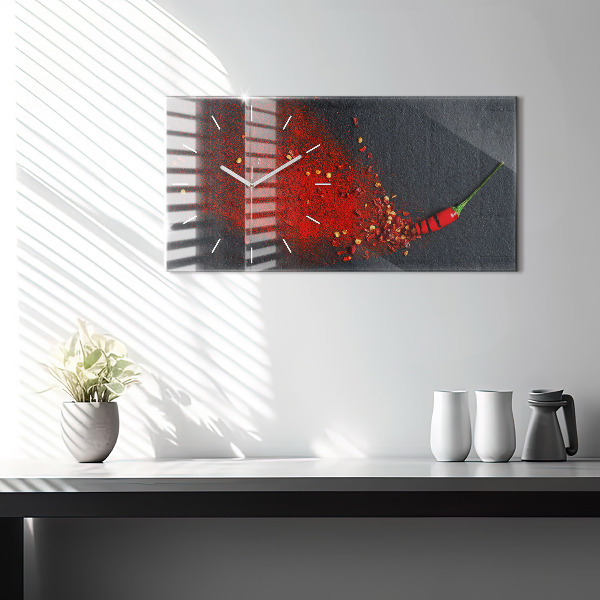 Glass wall clock rectangular Red spice