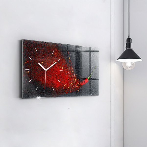Glass wall clock rectangular Red spice