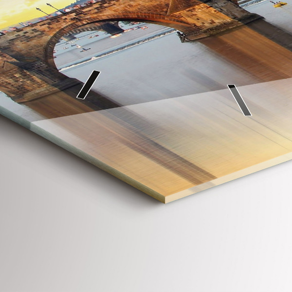 Glass wall clock rectangular Panorama over the river