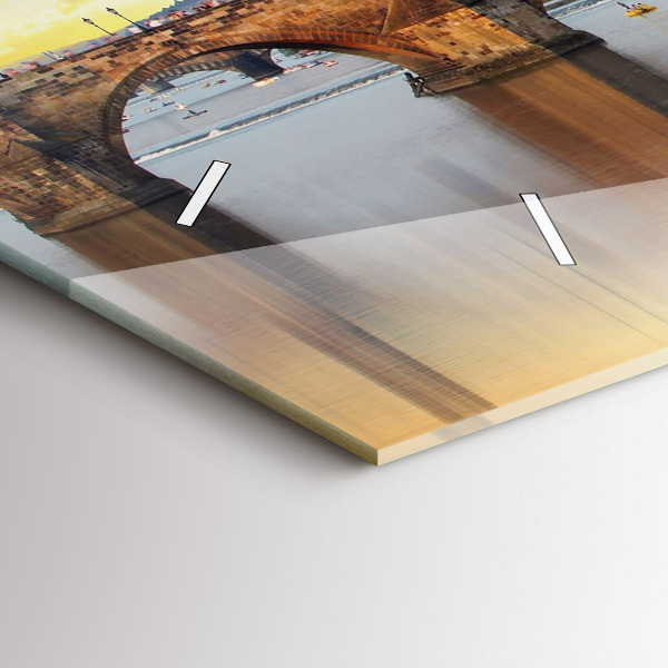 Glass wall clock rectangular Panorama over the river