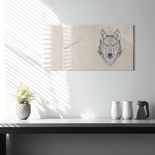 Glass wall clock rectangular Wolf head