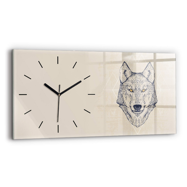 Glass wall clock rectangular Wolf head