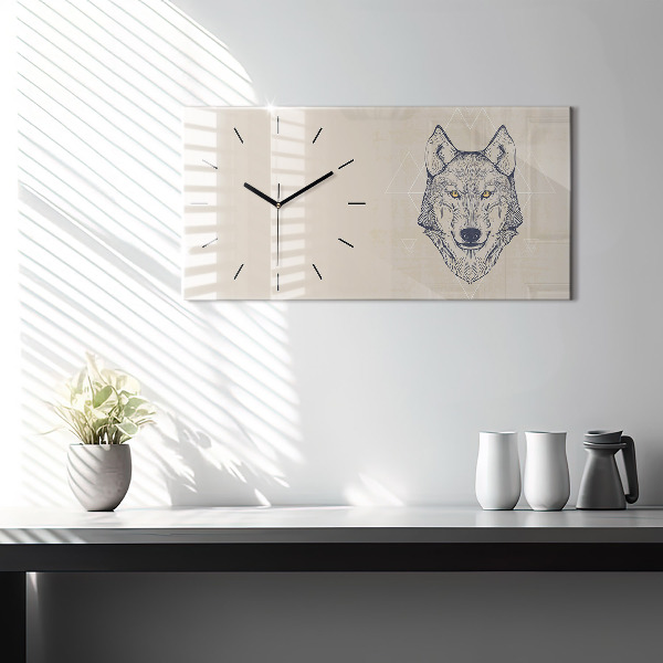 Glass wall clock rectangular Wolf head