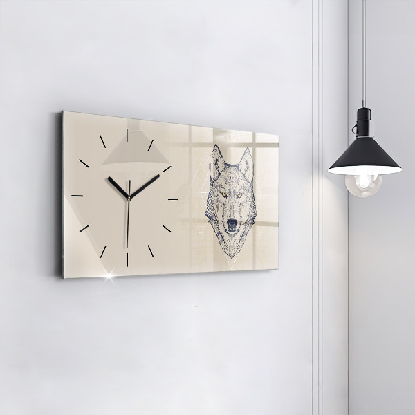 Glass wall clock rectangular Wolf head