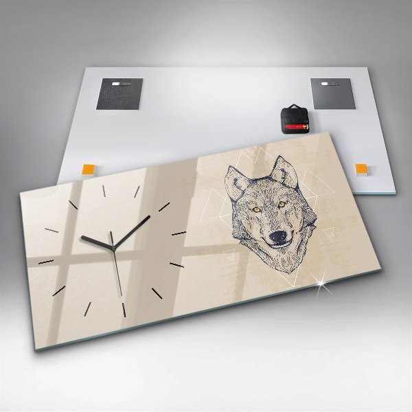 Glass wall clock rectangular Wolf head