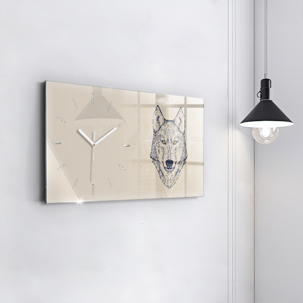 Glass wall clock rectangular Wolf head