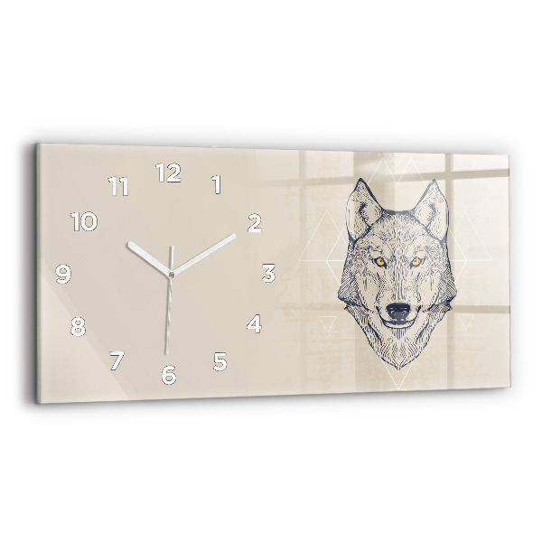 Glass wall clock rectangular Wolf head