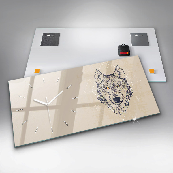 Glass wall clock rectangular Wolf head