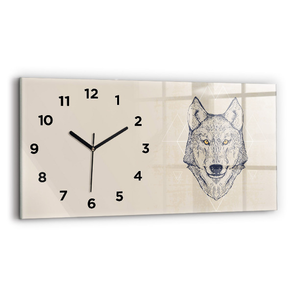 Glass wall clock rectangular Wolf head