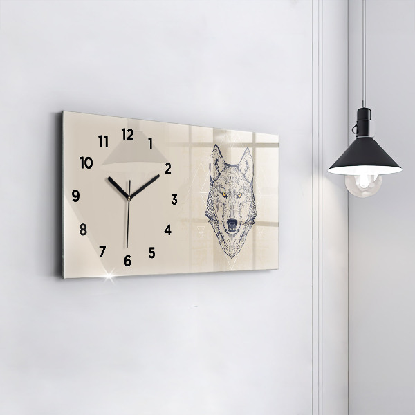Glass wall clock rectangular Wolf head