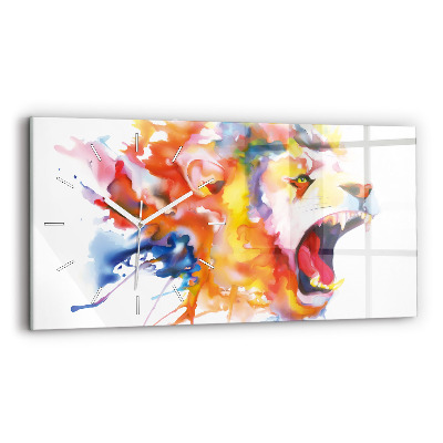 Glass wall clock rectangular Lion - watercolor