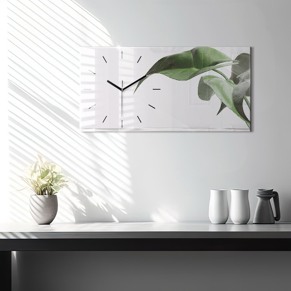 Glass wall clock rectangular Abstract leaves