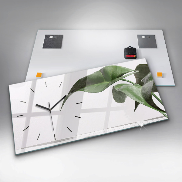 Glass wall clock rectangular Abstract leaves