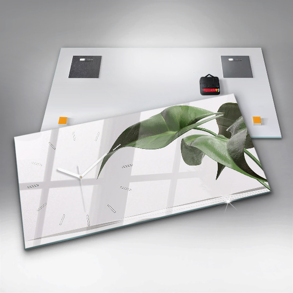 Glass wall clock rectangular Abstract leaves