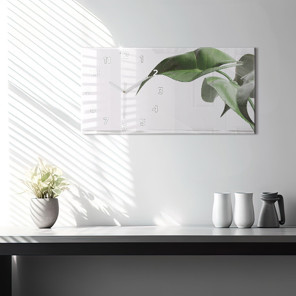 Glass wall clock rectangular Abstract leaves