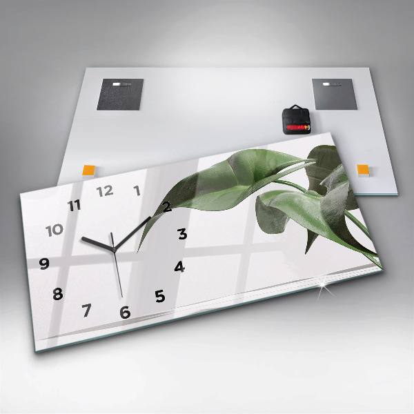 Glass wall clock rectangular Abstract leaves