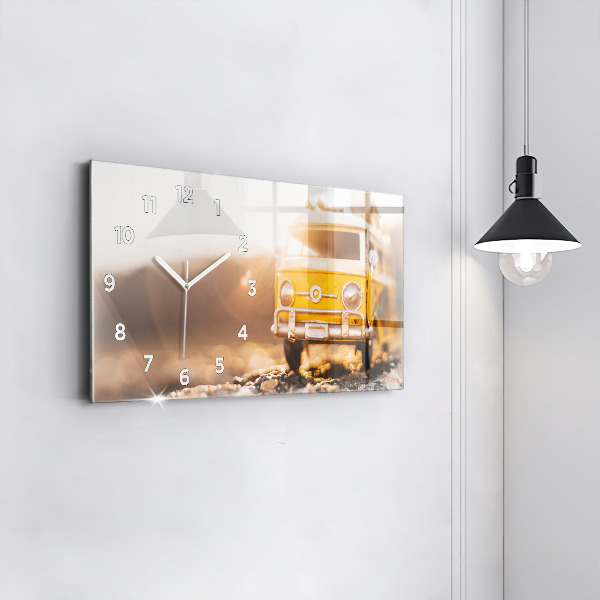 Glass wall clock rectangular Car on vacation