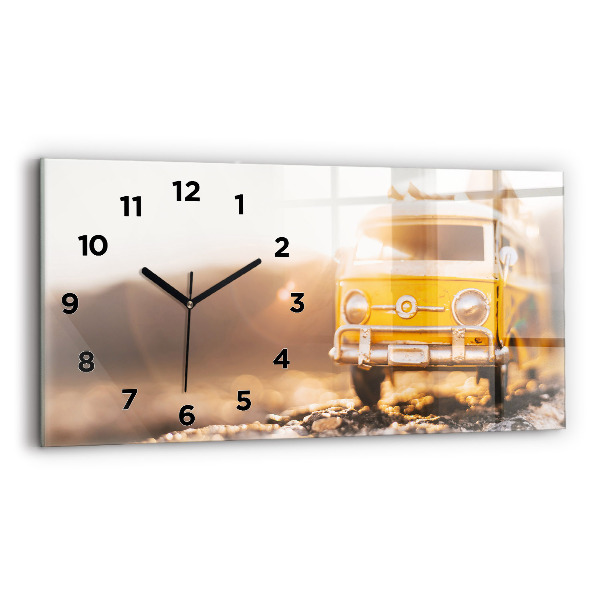 Glass wall clock rectangular Car on vacation