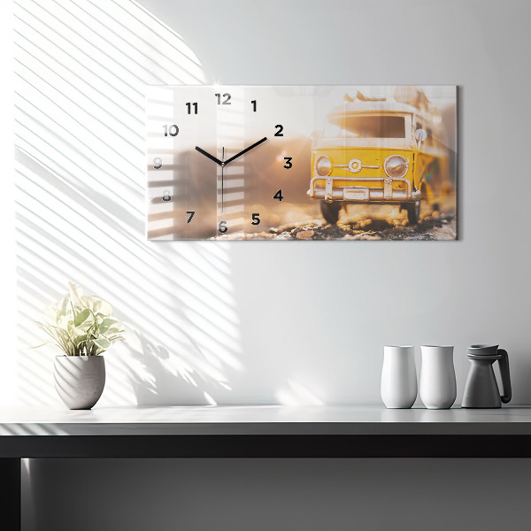 Glass wall clock rectangular Car on vacation