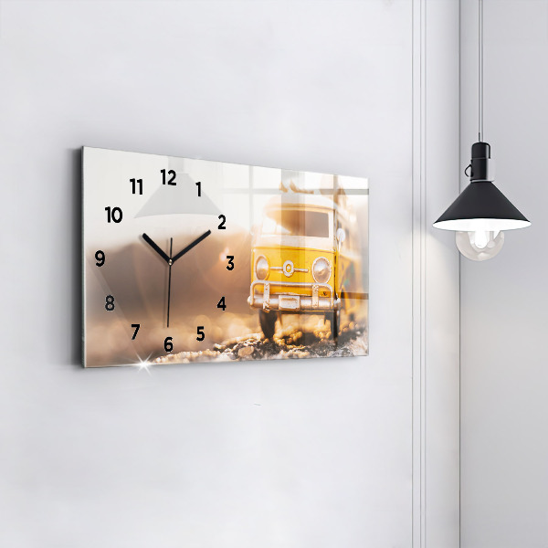 Glass wall clock rectangular Car on vacation