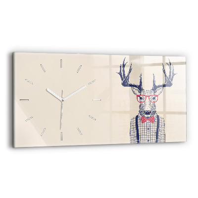 Glass wall clock rectangular Deer in a shirt