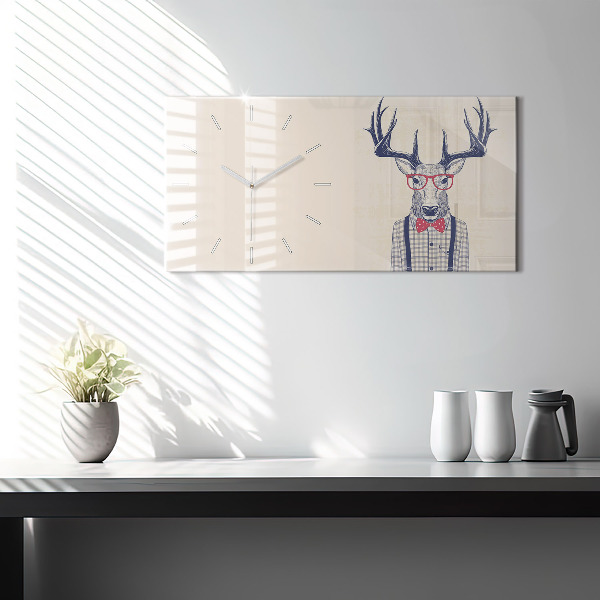 Glass wall clock rectangular Deer in a shirt