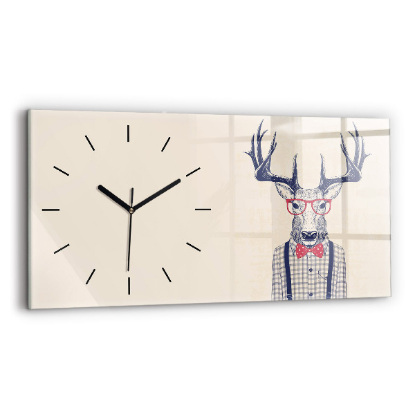 Glass wall clock rectangular Deer in a shirt