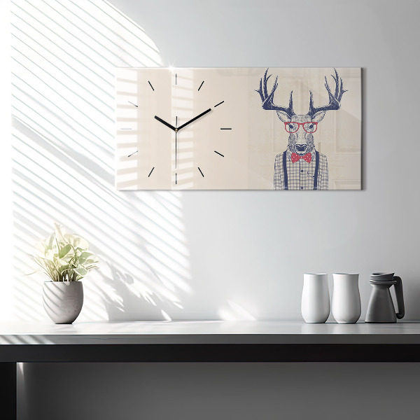 Glass wall clock rectangular Deer in a shirt
