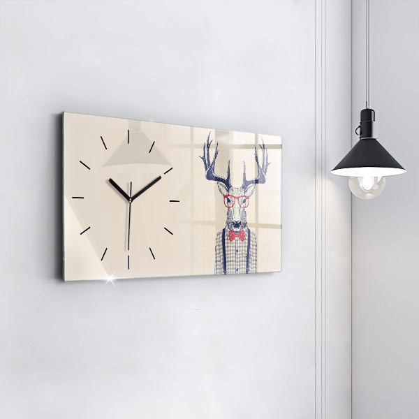 Glass wall clock rectangular Deer in a shirt