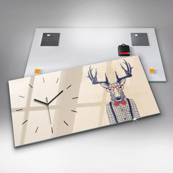Glass wall clock rectangular Deer in a shirt