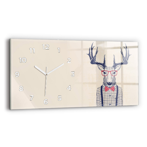 Glass wall clock rectangular Deer in a shirt