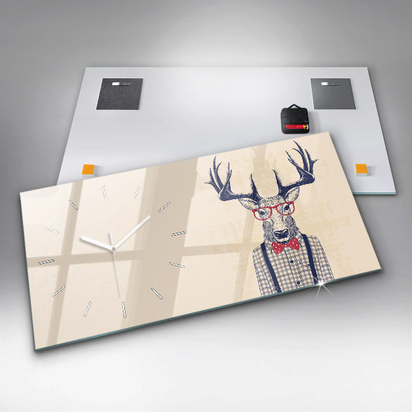 Glass wall clock rectangular Deer in a shirt