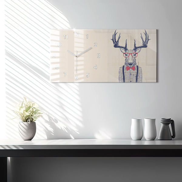 Glass wall clock rectangular Deer in a shirt