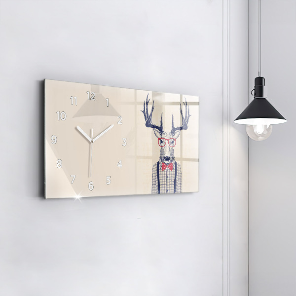 Glass wall clock rectangular Deer in a shirt