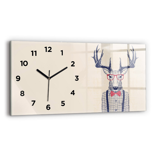 Glass wall clock rectangular Deer in a shirt