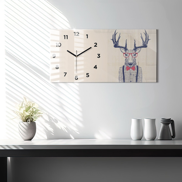Glass wall clock rectangular Deer in a shirt