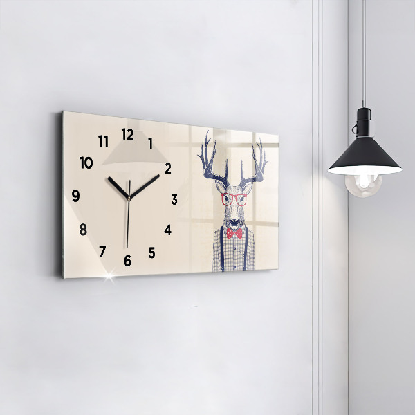 Glass wall clock rectangular Deer in a shirt