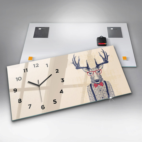 Glass wall clock rectangular Deer in a shirt