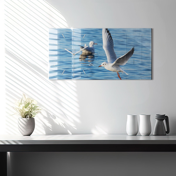 Glass wall clock rectangular Seagulls in Gdynia
