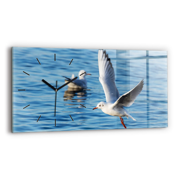 Glass wall clock rectangular Seagulls in Gdynia