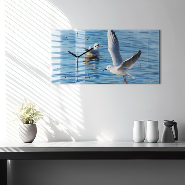 Glass wall clock rectangular Seagulls in Gdynia