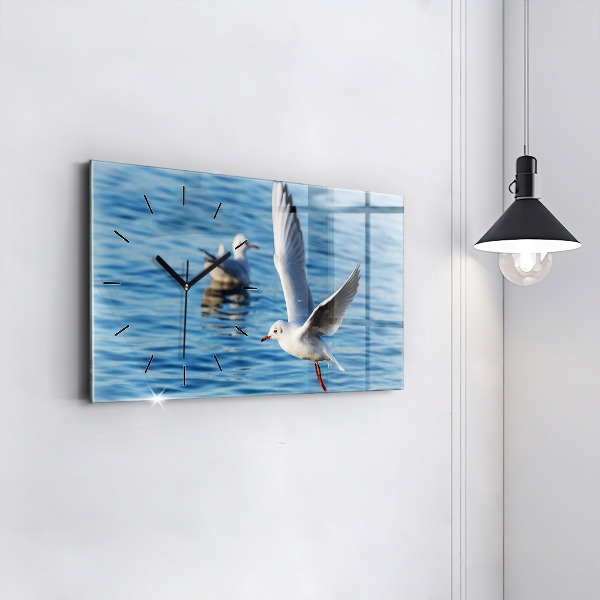 Glass wall clock rectangular Seagulls in Gdynia