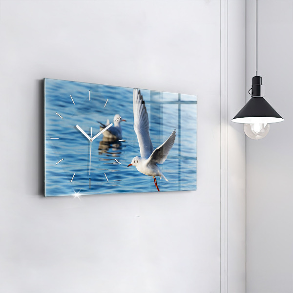 Glass wall clock rectangular Seagulls in Gdynia