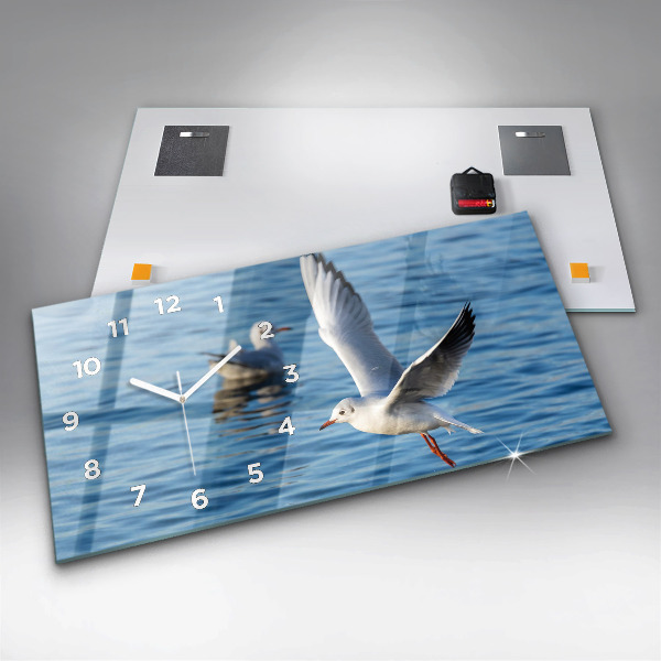 Glass wall clock rectangular Seagulls in Gdynia