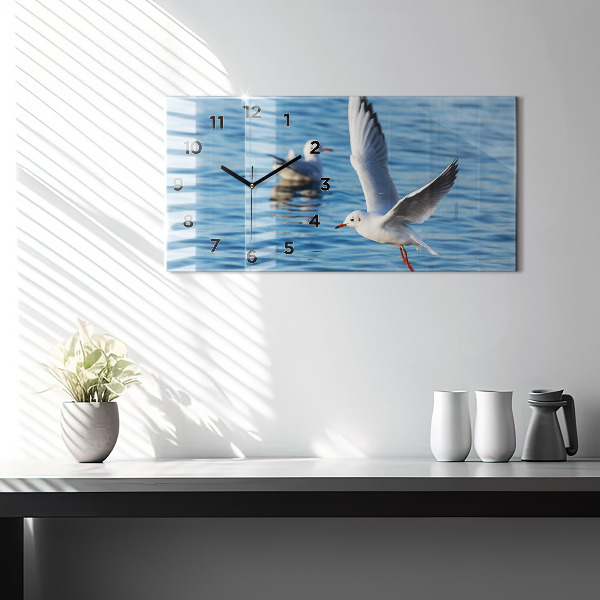 Glass wall clock rectangular Seagulls in Gdynia