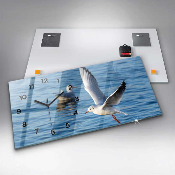 Glass wall clock rectangular Seagulls in Gdynia