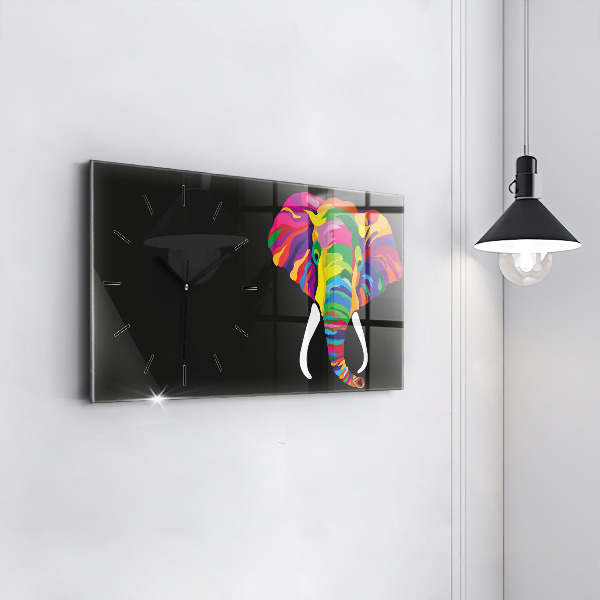 Glass wall clock rectangular Colorful elephant