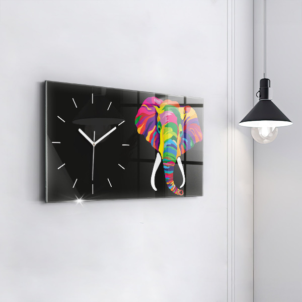 Glass wall clock rectangular Colorful elephant