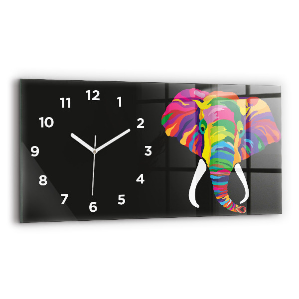 Glass wall clock rectangular Colorful elephant