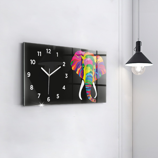 Glass wall clock rectangular Colorful elephant